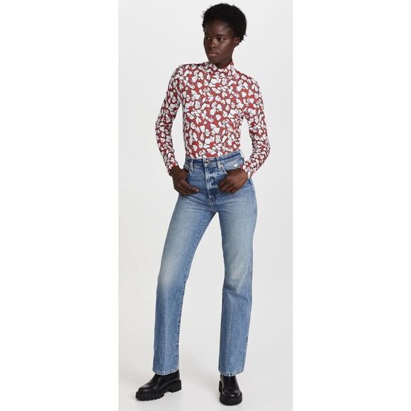 Jason Wu Jersey Turtleneck in Abstract Floral Print in Plaster Red & White NWT S - Picture 4 of 10